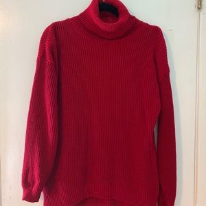 Red knit oversized turtleneck